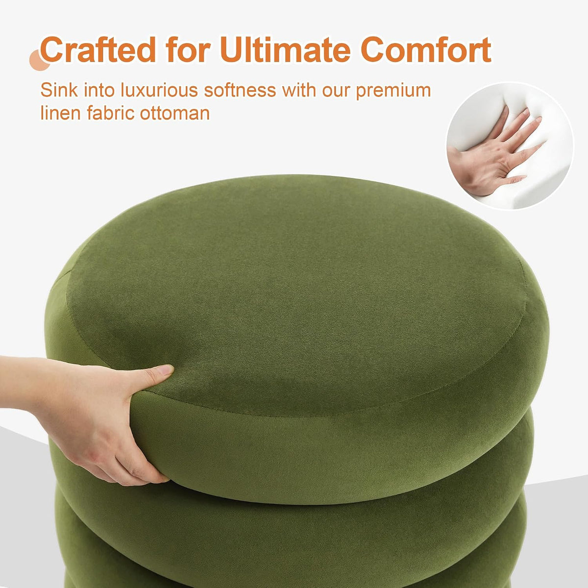 ONEVOG Round Storage Ottoman, 20" Small Ottomans Table with Removable Li...
