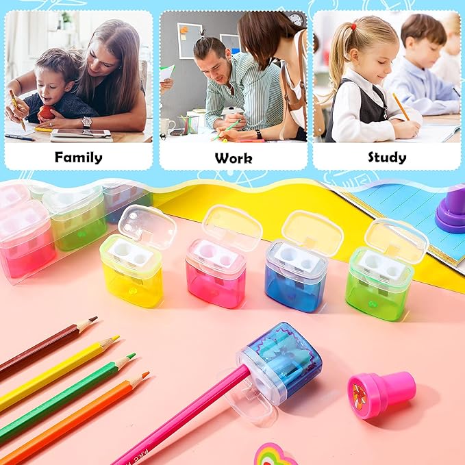 Tenare 48 Pieces Back to School Pencil Sharpeners Manual Double Hole Pencil - Image 4