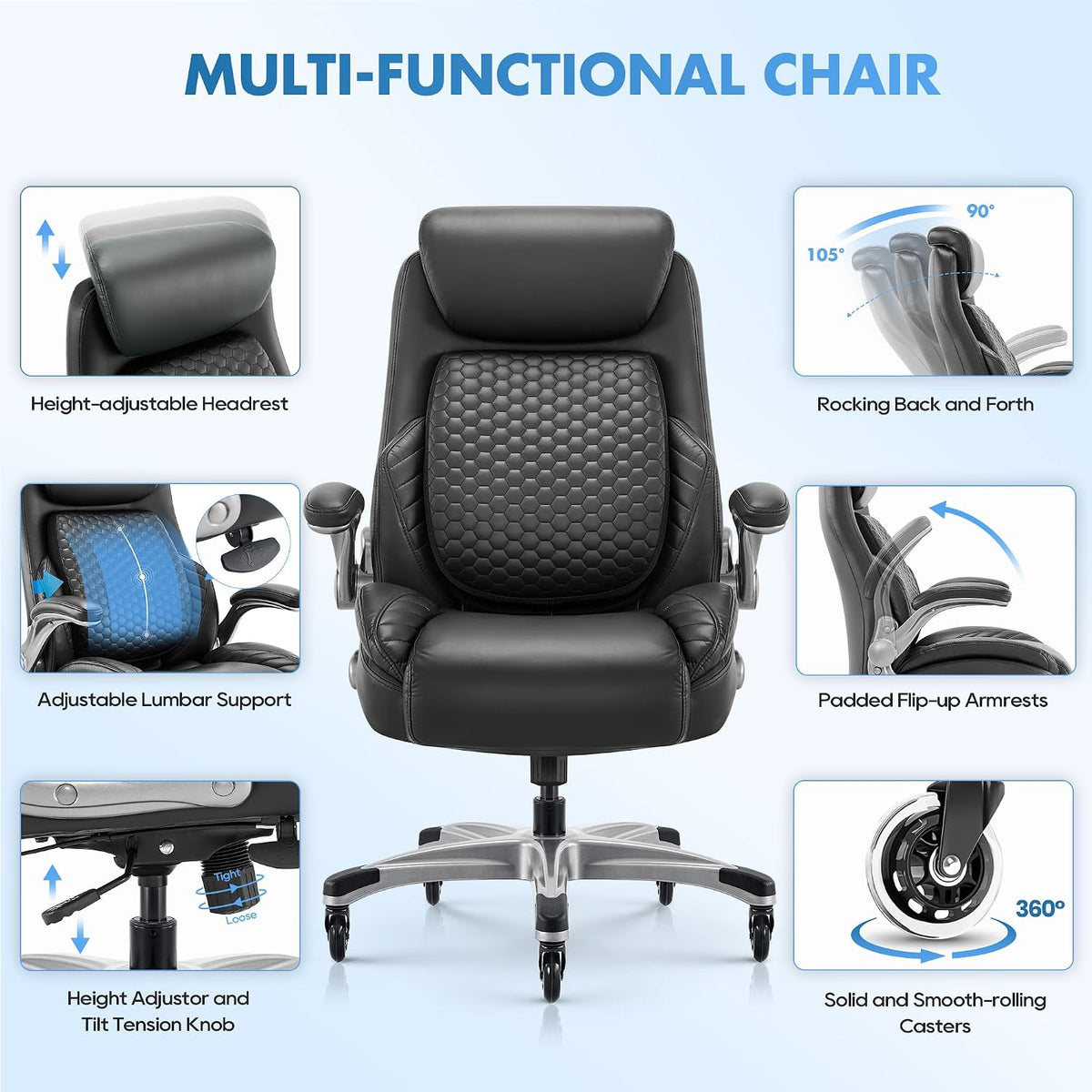 colamy office ergonomic desk high back executive chair, side view
