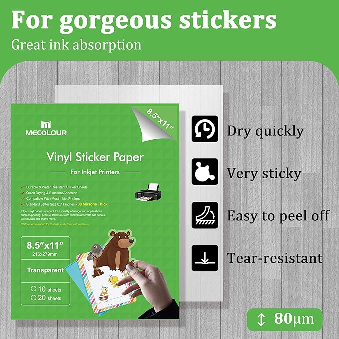 MECOLOUR Clear Sticker Paper Printable Vinyl - Image 2