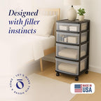 HOMZ Drawer Tower, 4-Tier Clear Plastic Storage Organizer Cart, and Office - Image 4