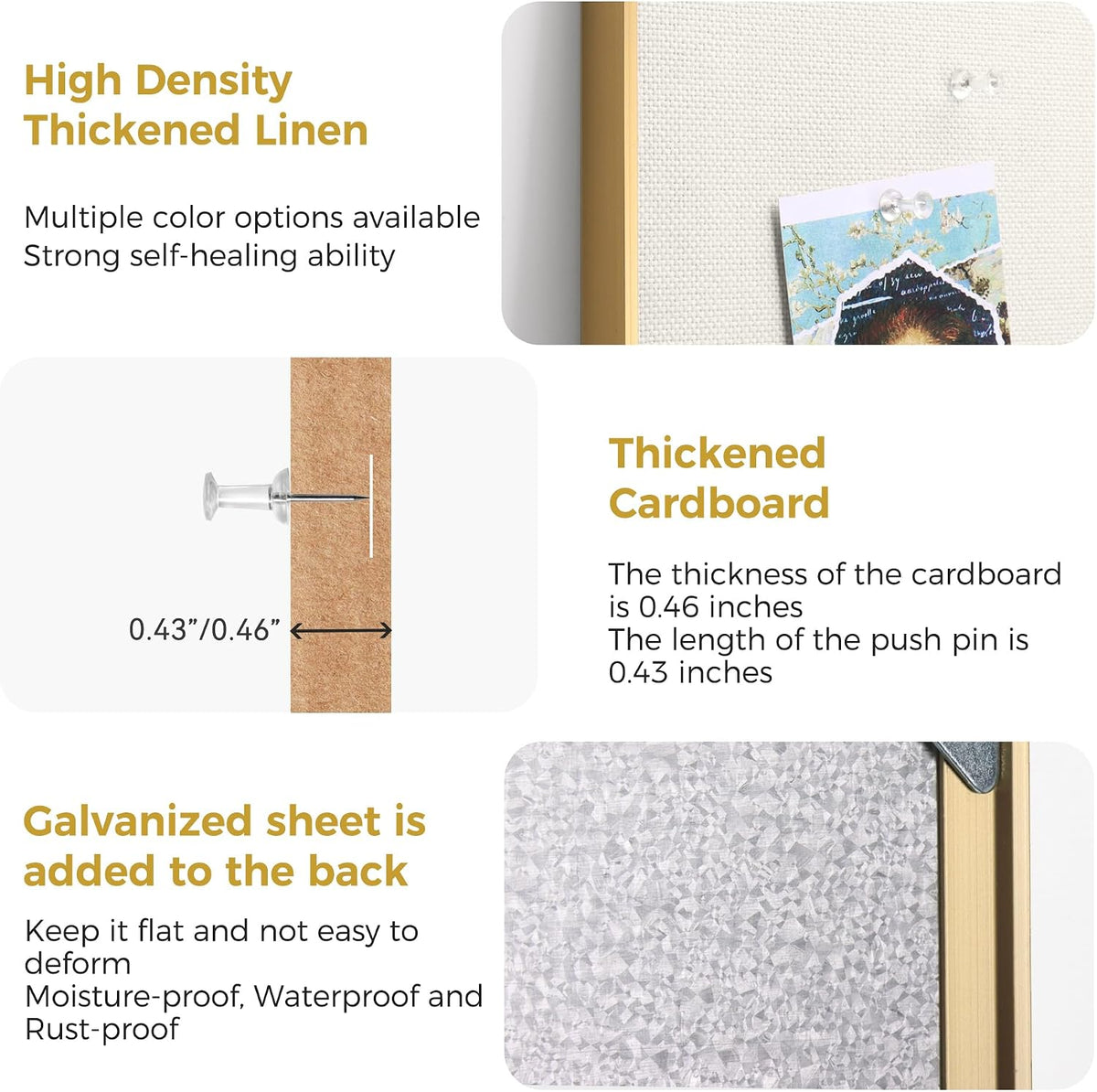 SELEAD Linen Bulletin Board 30” x 20” - Golden Aluminum Frame, Beige Fabric