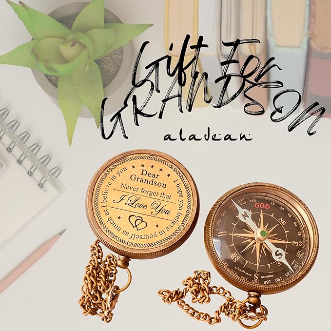 Gift for Grandson Brass Compass Engraved Quote | Memory Present to My Grandson - Image 4