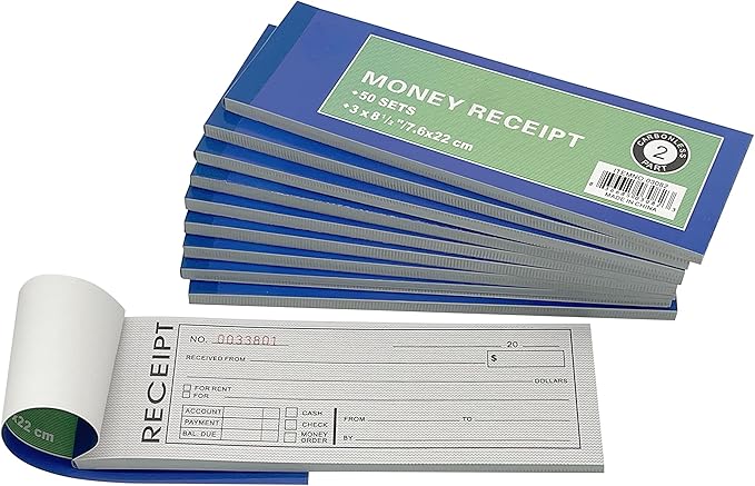 Cotton Fly 10 Pack Pre-Numbered Money and Rent Receipt Book, 2-Part Carbonless by Cotton+Fly