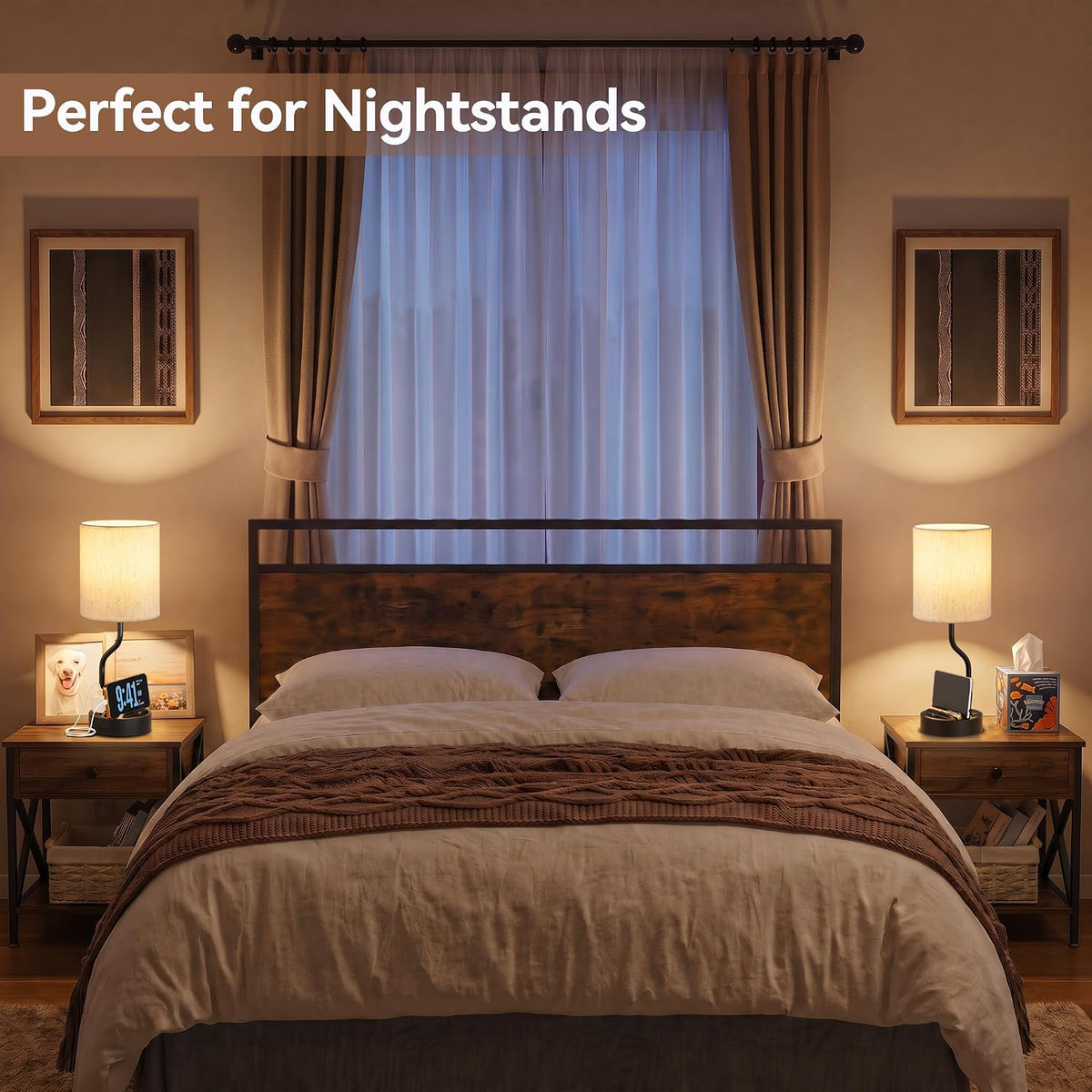 fenmzee 18" bedside lamps for bedroom set of shown in use