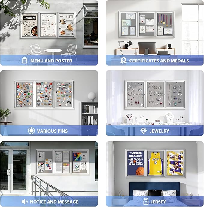 SWANCROWN Weather Resistant Enclosed Bulletin Board Gray Fabric Displays Boards - Image 8