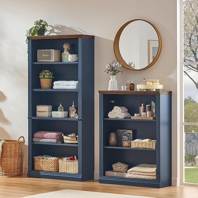 RWYHG 70" Blue Tall Bookshelf Set of 2, 5-Tier Thick Wooden Book Shelf - Image 7