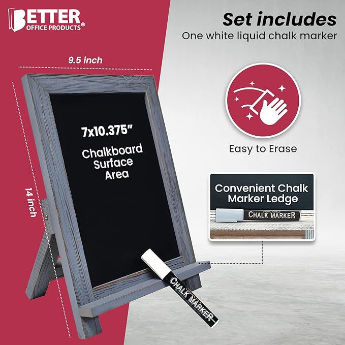 Better Office Products Framed Tabletop Chalkboard Sign, 9.5" x 14", Rustic Wood - Image 3
