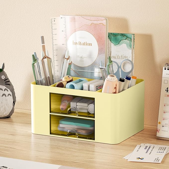 Marbrasse Pen Organizer with 2 Drawer, Desk Organizers and Accessories with 5 - Image 2