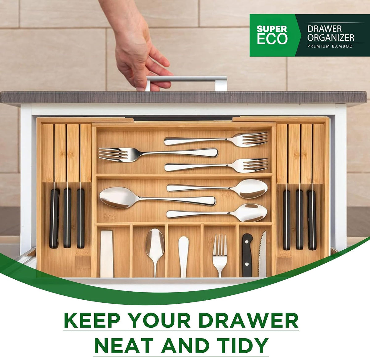 Bamboo Kitchen Drawer Organizer - Bamboo Expandable Drawer Organizer Utensil ...
