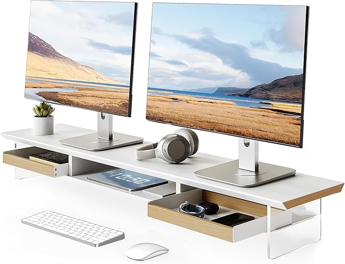 Fenge Dual Monitor Stand with Drawer, 42.5 Inch Large Monitor Riser with by Fenge