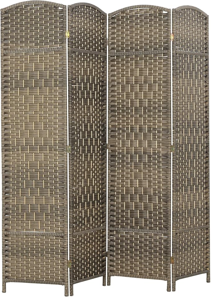 HOMCOM 4 Panel Room Divider, Hand-Woven Freestanding Wall Partition by HOMCOM