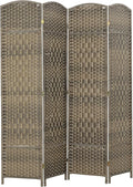 HOMCOM 4 Panel Room Divider, Hand-Woven Freestanding Wall Partition by HOMCOM