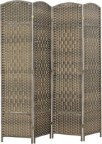 HOMCOM 4 Panel Room Divider, Hand-Woven Freestanding Wall Partition by HOMCOM