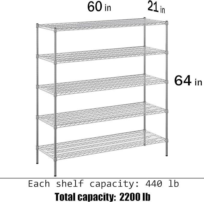 Regal Altair 21" Deep x 60" Wide x 64" Height Wire Shelving Kit | 5-Tier | NSF - Image 3