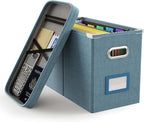 Oterri File Organizer Box with Lid, Hanging Filing File Box with Mesh Pocket by Oterri
