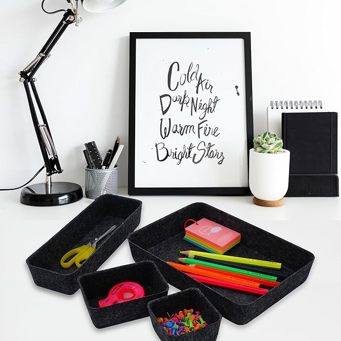 Welaxy Desk Drawer Organizer Tray, 8-Piece Shallow Felt Office Storage - Image 3