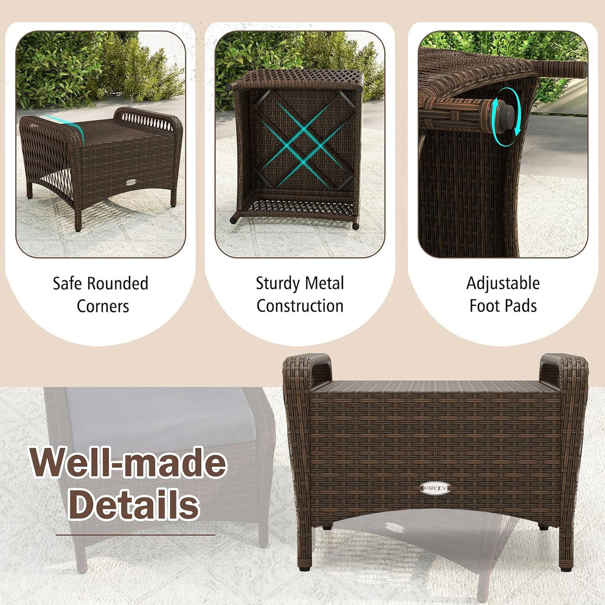 Tangkula 2 Pieces Patio PE Wicker Ottomans (Grey, 17 inch)
