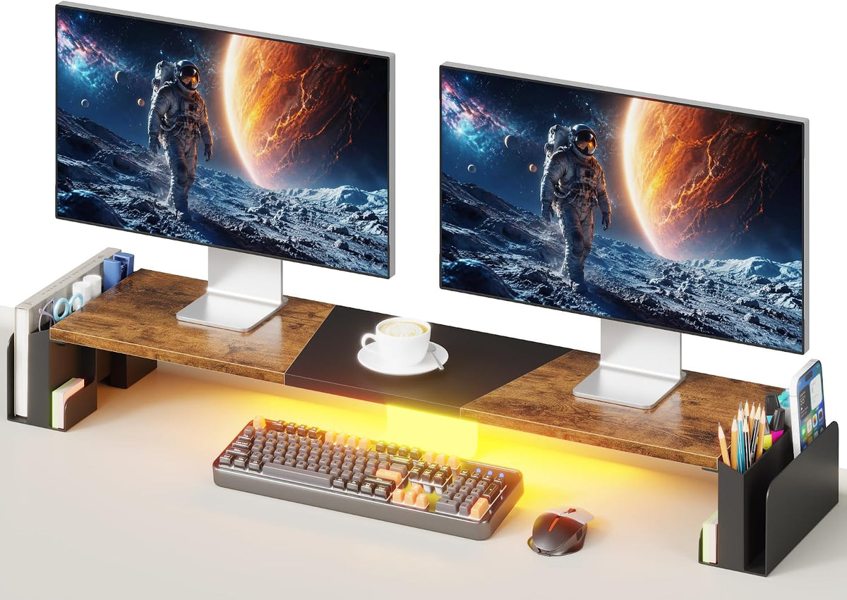 WESTREE Dual Monitor Stand Riser with Storage, Computer Monitor Riser with Ad...