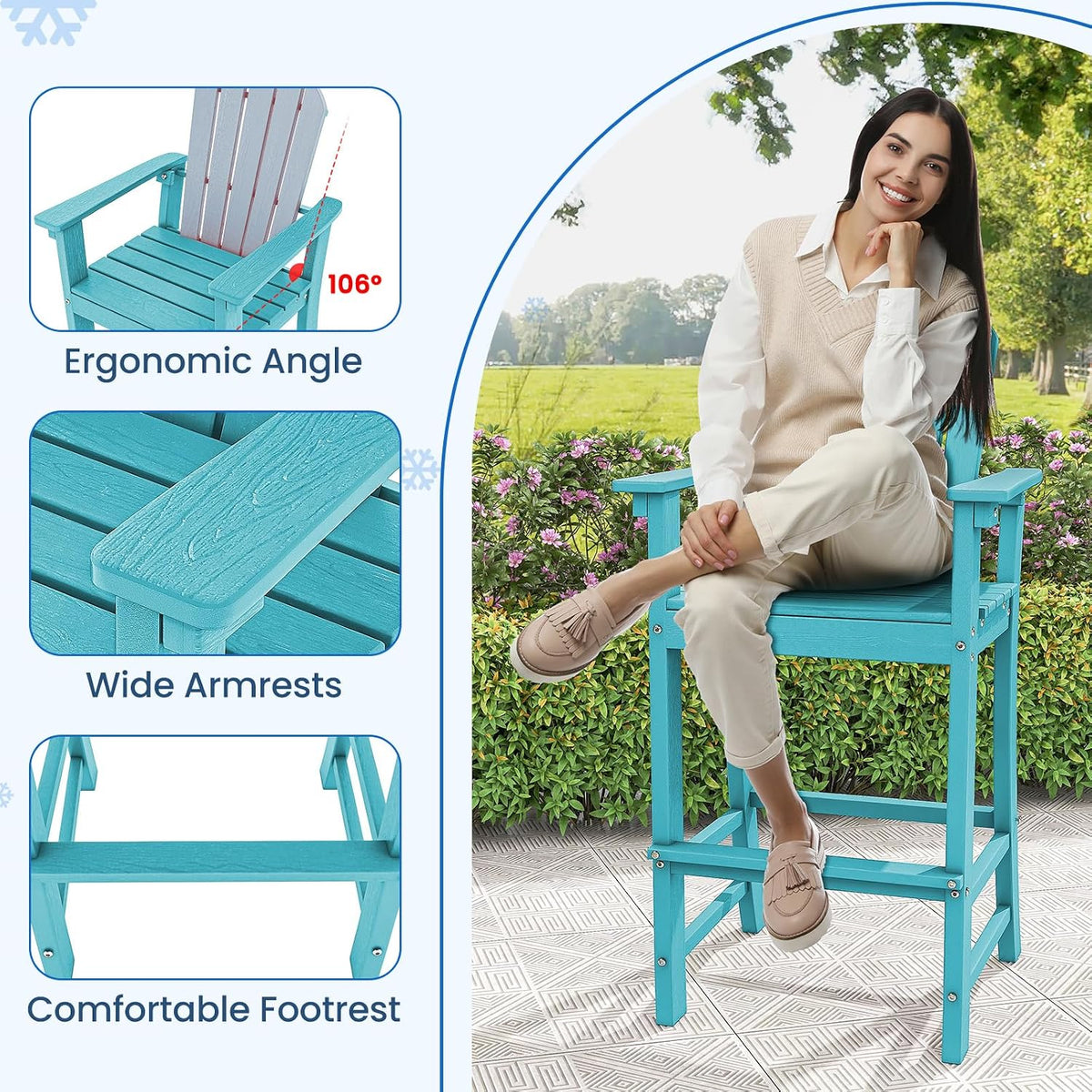 Tangkula Outdoor Tall Adirondack Chair 30 Inches Seat Height, HDPE Bar Height...