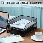Hicarer 4 Pcs Black Metal Letter Tray Stackable Desk Tray Single Wire Mesh - Image 2