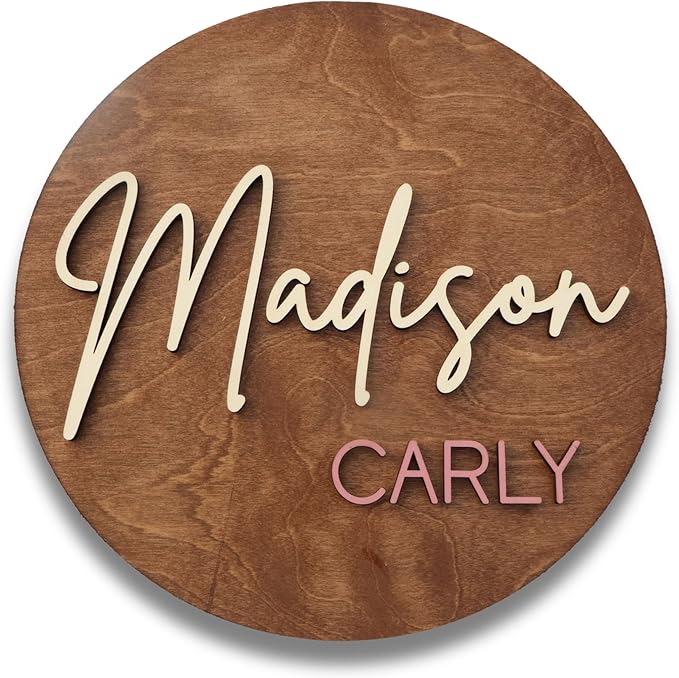 Custom Round Nusery Name Sign, Personalized 3D Baby Name Announcement Sign by Obsidian+Home+Creations
