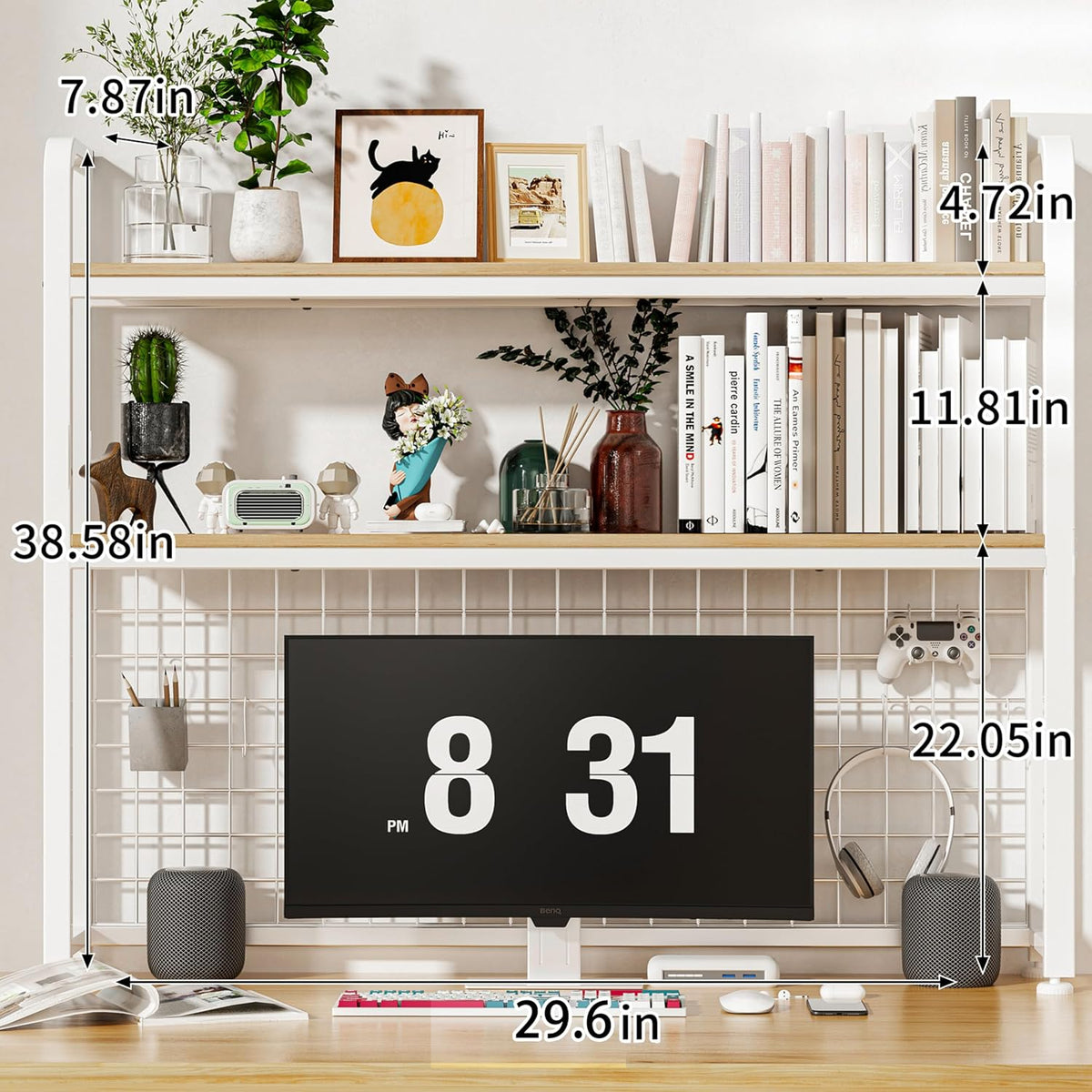 HUATOL 2-Tier Desktop Bookshelf, Multipurpose Wood Countertop Shelf for Compu...