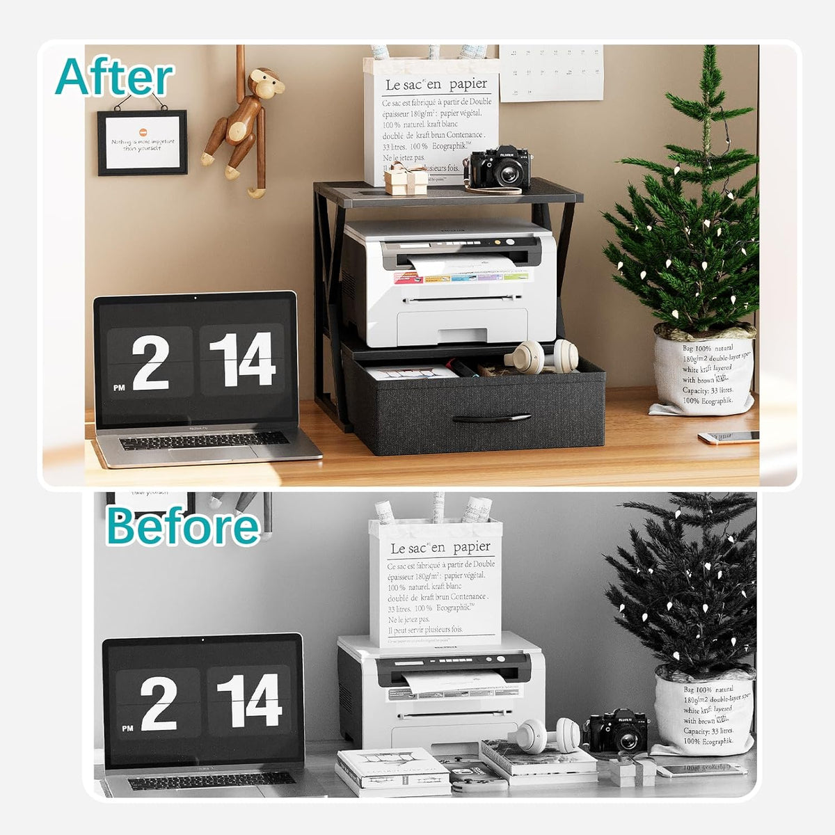 aboxoo Printer Stand for Desk with Storage Drawer, 2 Tier Desktop Or Under De...
