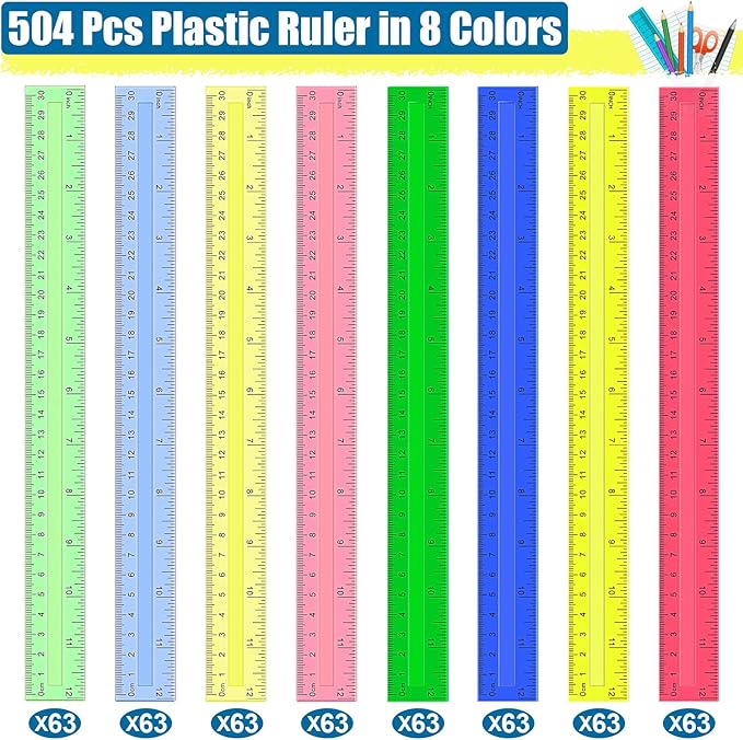 504 Pcs Rulers Bulk, 12 Inch Plastic Assorted Color Clear Rulers - Image 2