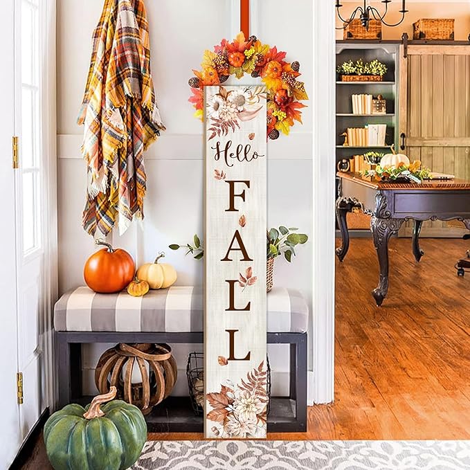 Hello Fall Porch Sign 47" Thanksgiving Day Wooden Door Sign Large Autumn - Image 4