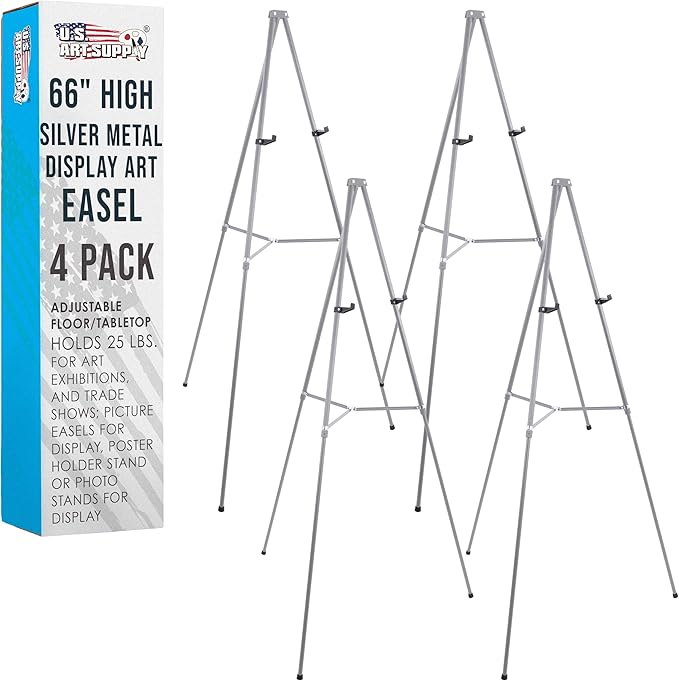 U.S. Art Supply 66" High Gallery Silver Aluminum Display Easel and Presentation by USArtSupply