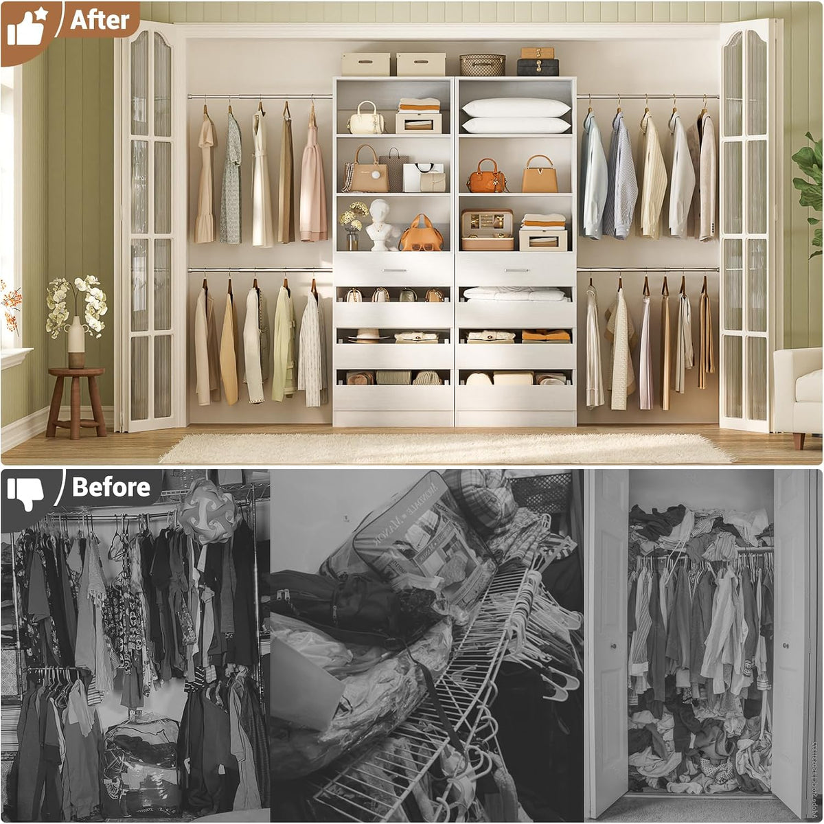 Aheaplus Closet System, 6-15Ft Custom Wood Closet Organizer with 8 Drawers