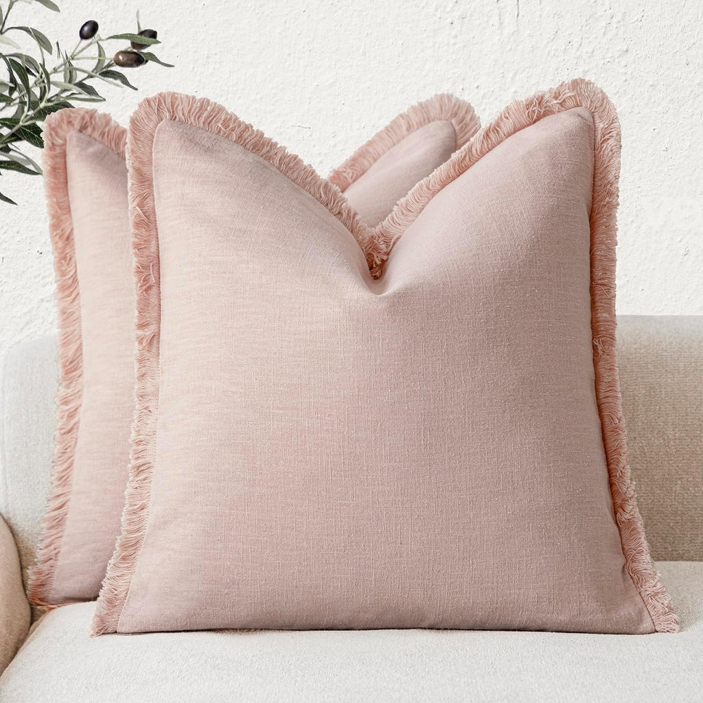 Foindtower Set of 2 Decorative Linen Fringe Throw Pillow Covers Boho Farmhouse
