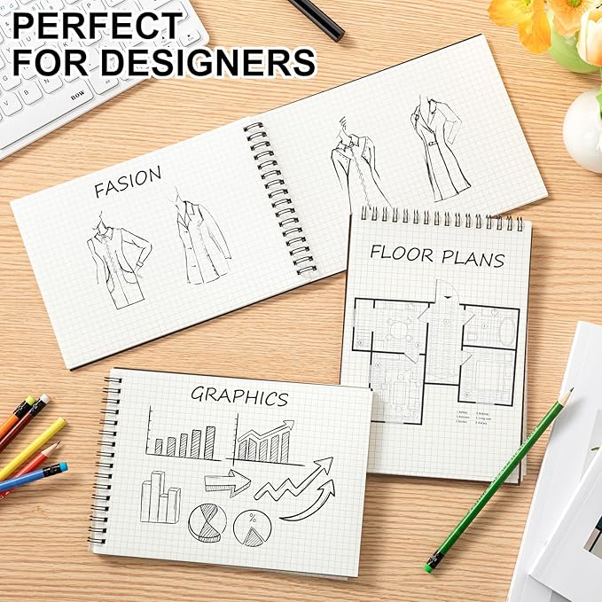 Engrowtic 3 Pack Graph Paper Spiral Notepad A5 Top Wirebound Notepad Grid - Image 3