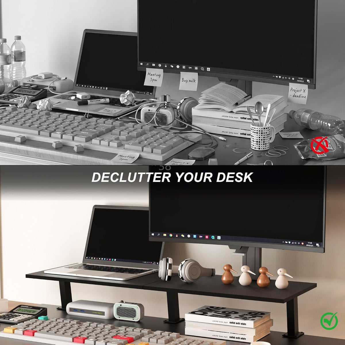 30-Inch Desktop Clamp-on Shelf & Monitor Riser, 2-in-1 Reversible Design ...