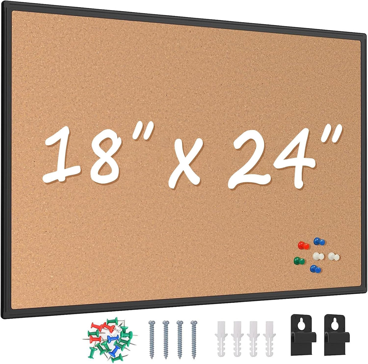 Cork Board Bulletin Board 24 x 18, Black Aluminium Framed Corkboard, Office B...