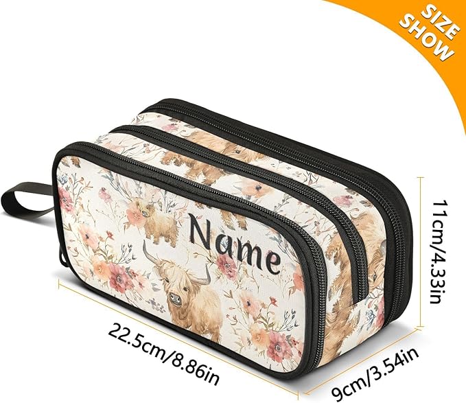 BOENLE Custom Cute Highland Cows Flowers Pencil Case Box Boys Girls - Image 4