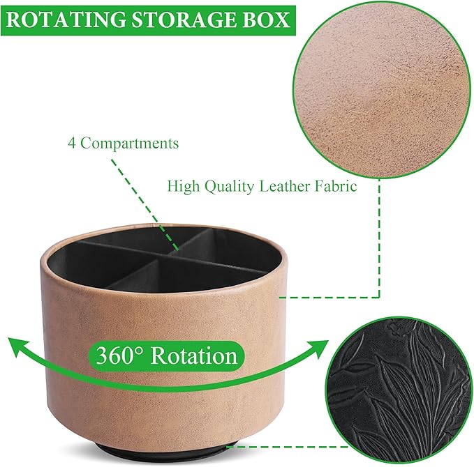 Hennaja Round Leather Art Supply Organizer, Remote Control Holder, 360 Degree - Image 3