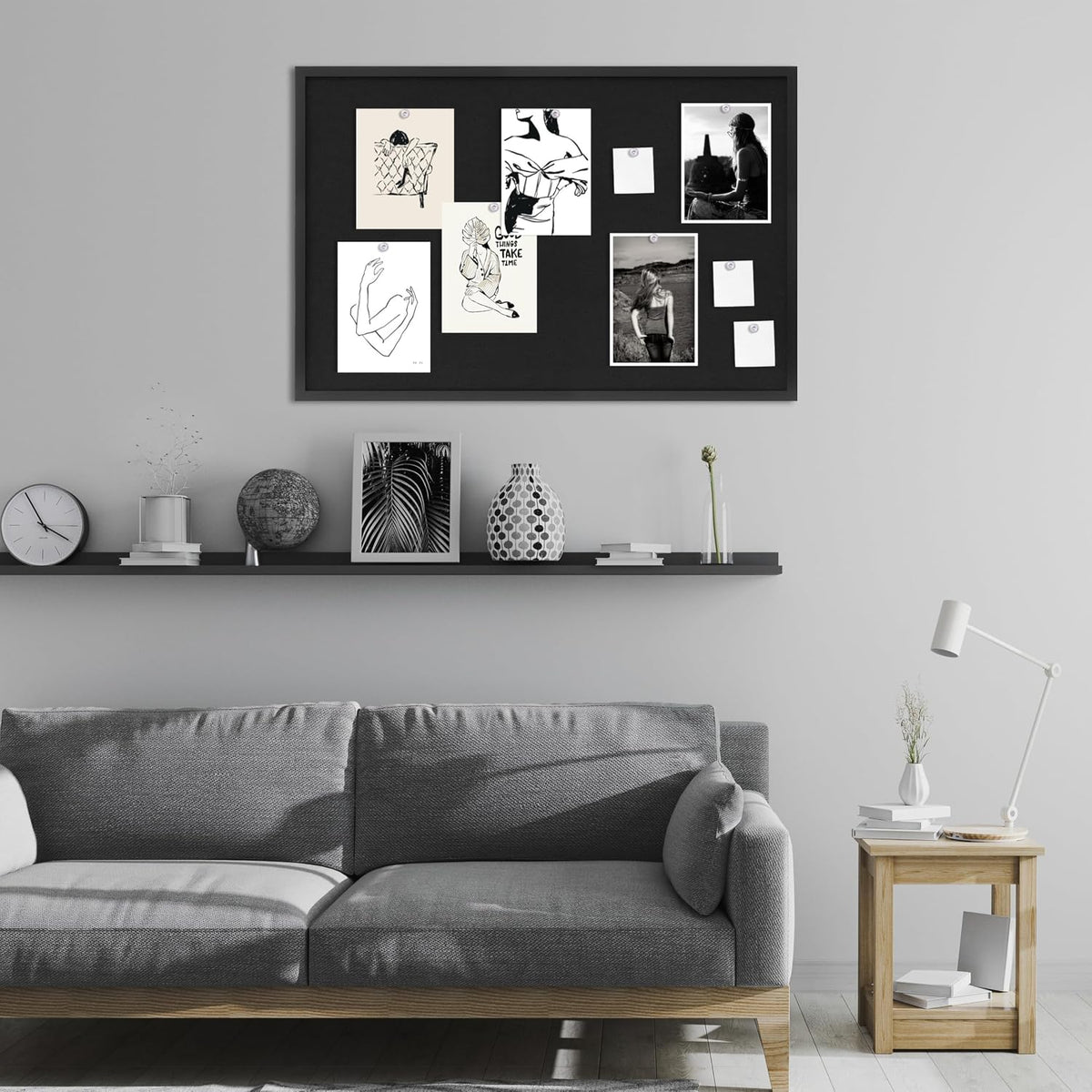 DAHAPYBOO Cork Board with Linen Black,Bulletin Board 36"x24"