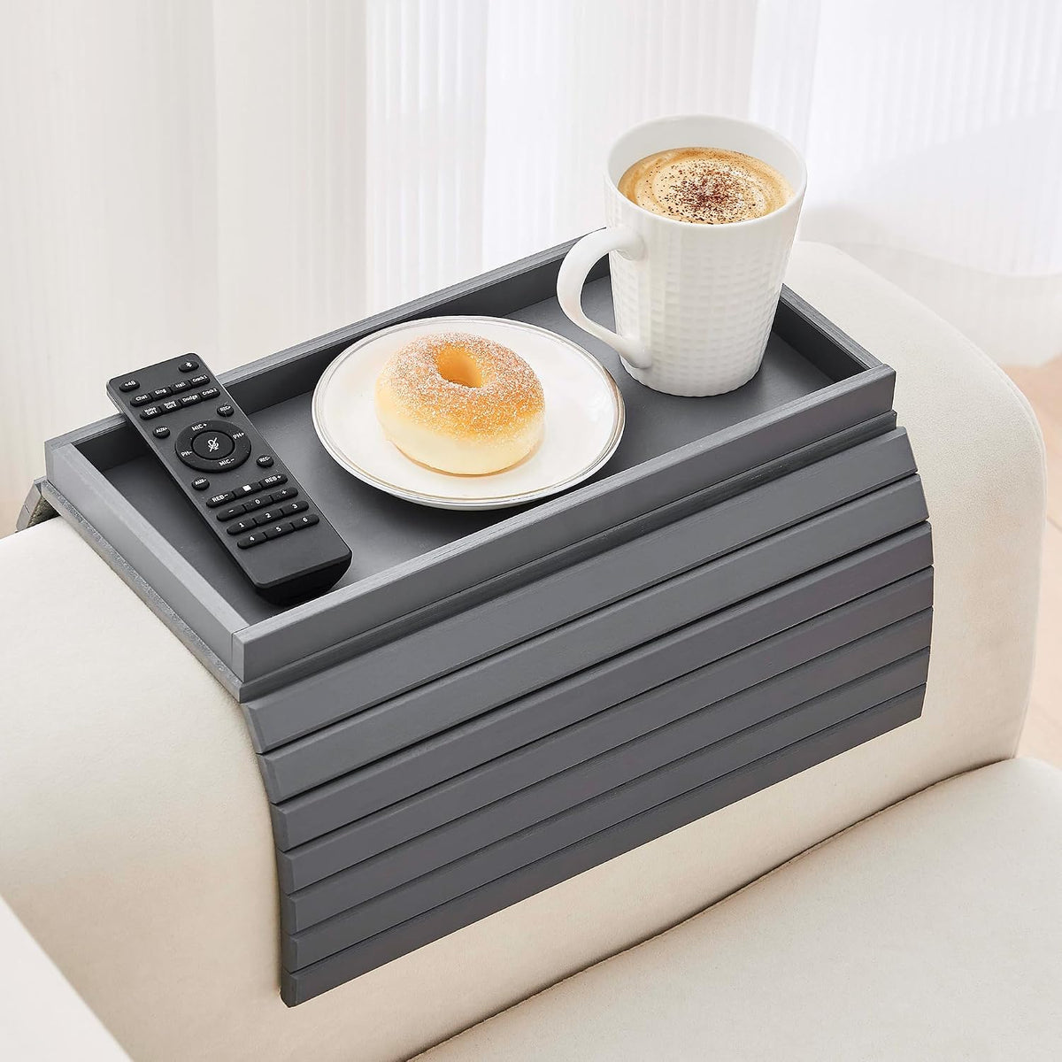 GEHE Bamboo Sofa Arm Tray, Foldable Couch Arm Tray Side Table, Anti-Falling A...