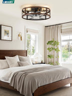 lediary 20" walnut caged low profile ceiling fan on a desk or shelf