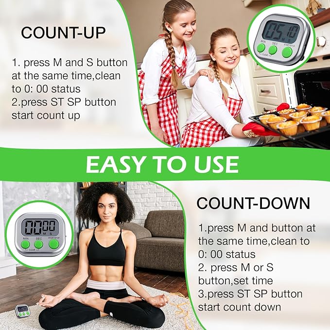 Leumoi 24 Pcs Digital Kitchen Timers Magnetic Back Timers Bulk Large Screen - Image 6