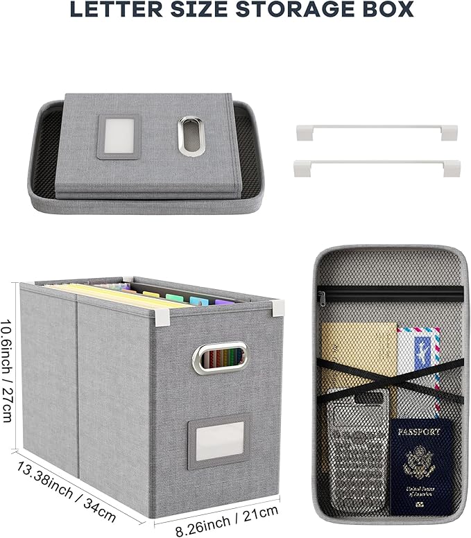Oterri File Organizer Box with Lid, Hanging Filing File Box with Mesh Pocket - Image 2