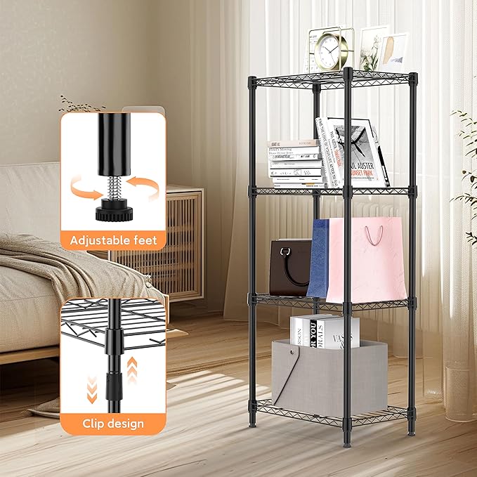 M MZG 4 Tiers Shelf Metal Storage Shelves Wire Rack Closet Organizers - Image 5