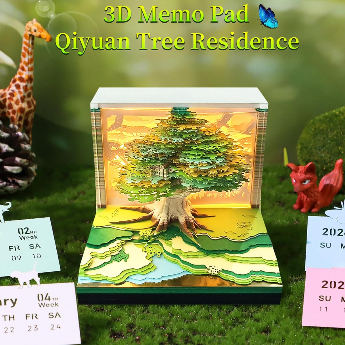 3D Time Piece Calendar, 2027 Desk Calendar With LED Light, 3d Tree Memo Pad C...