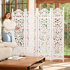 5.75Ft Room Divider Wood Screen, 33Lbs Durable MDF Carved Rustic Style Headboard - Image 7