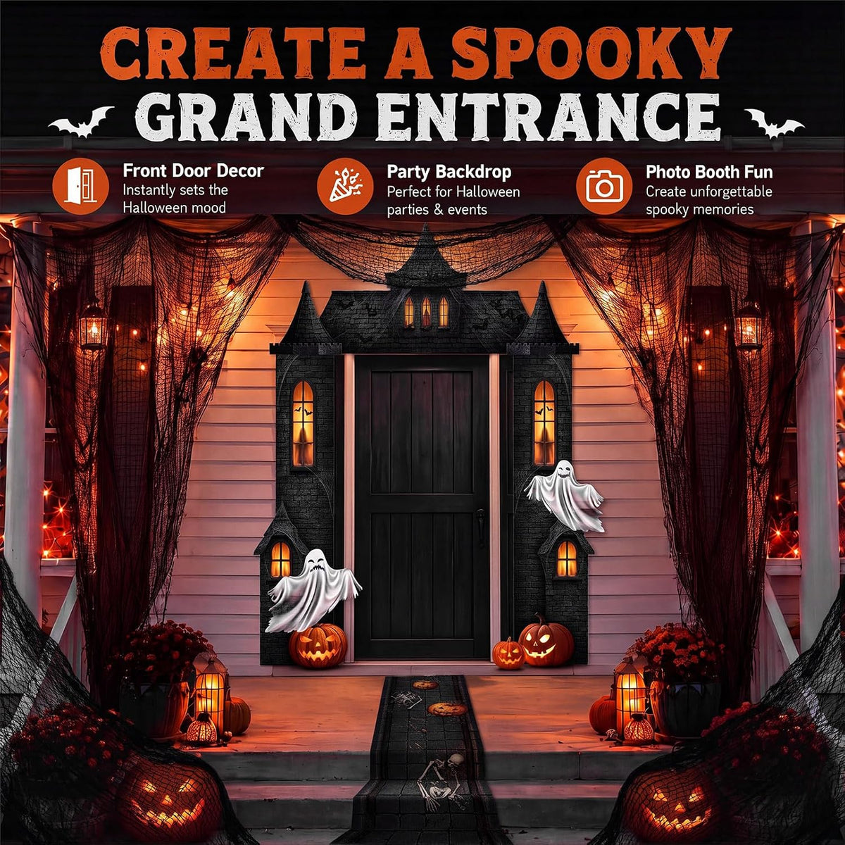 VitalCozy 7 Pcs Halloween Party Decorations Haunted House Castle Backdrop