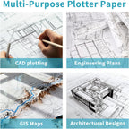 Wide Format Paper 36" x 150',2 Rolls Plotter Paper for CAD Printing on Wide Format Ink Jet Printers，20lb 2"Core CAD Bond Rolls