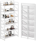 JSB No Assembly Folding Bookshelf, 6 Tier Industrial Metal Book Shelf by HomeFurniture