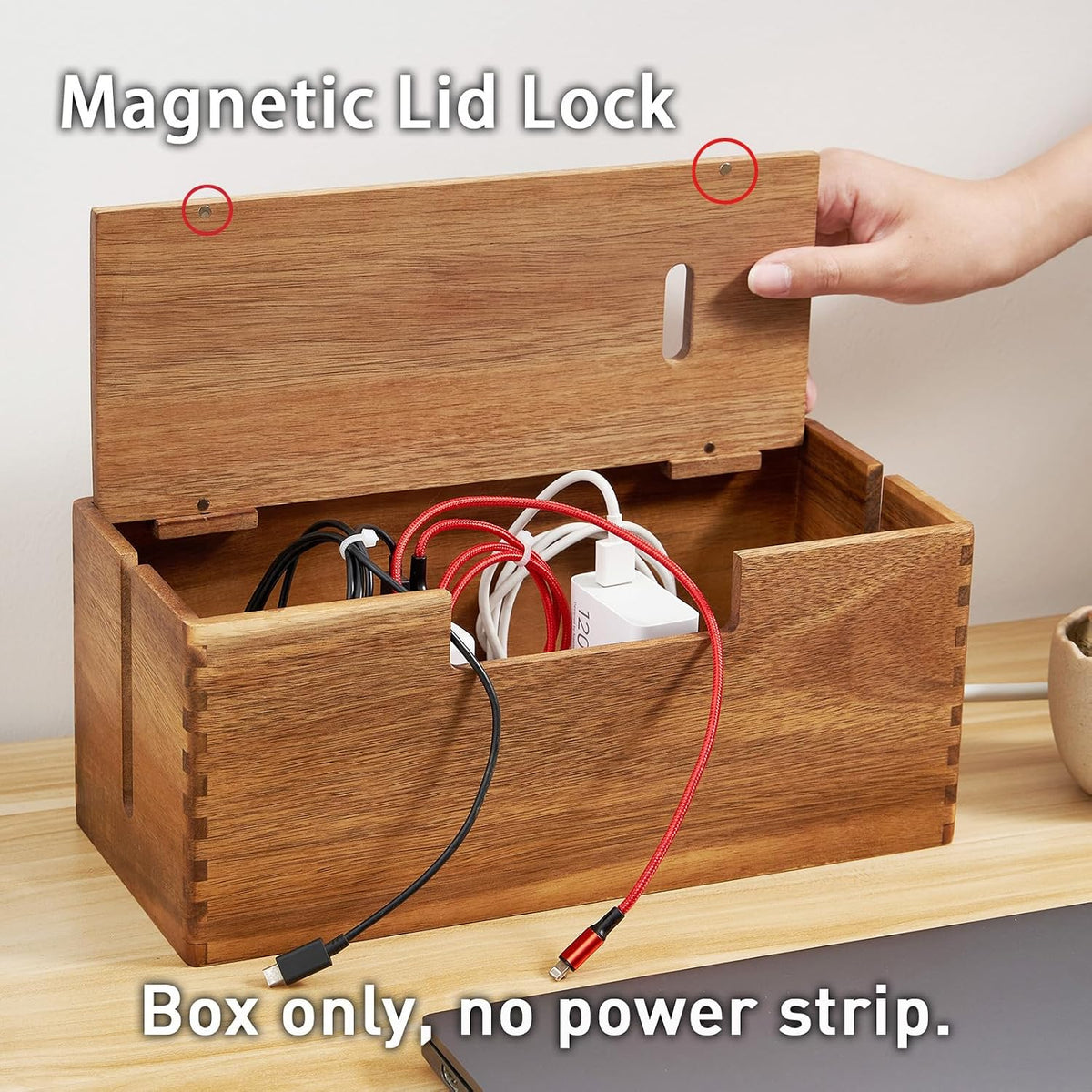 LiTY Acacia Wood Cable Management Box, Wooden Cord Hider & Organizer for ...